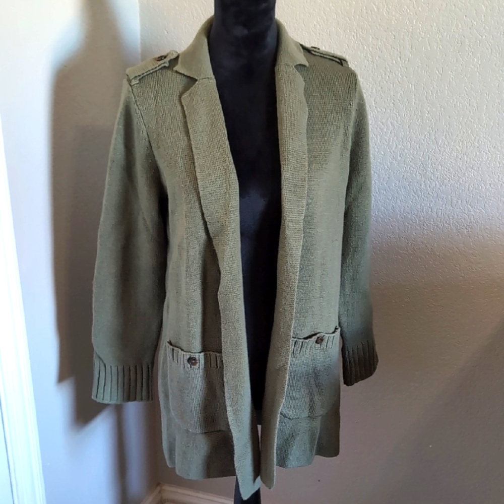 Olive Green Petite Medium Knit Duster Sz PM NWT
